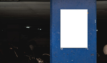 Mockup white paper or white promotion poster displayed on the front of the restaurant, coffee shop...