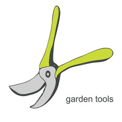 Garden pruning shear in the style of doodles on a white background. Vector illustration