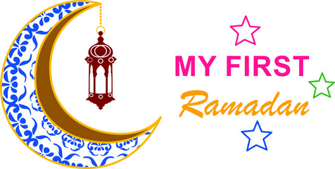My first ramadan decorated with lanterns and stars. Vector illustartion