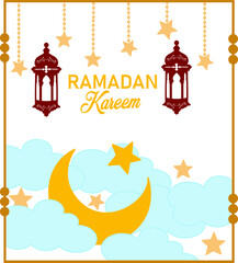 Ramadan Kareem with ramadan lantter and crescent. Vector