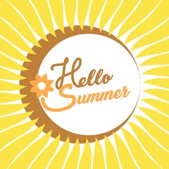 hello summer. the inscription in the center of the sun. color drawing by hand. bright poster, template, postcard, t-shirt print.