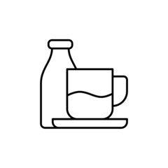 coffee and milk Bottle icon  in flat black line style, isolated on white 
