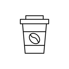 Takeaway Coffee cup icon in flat black line style, isolated on white 