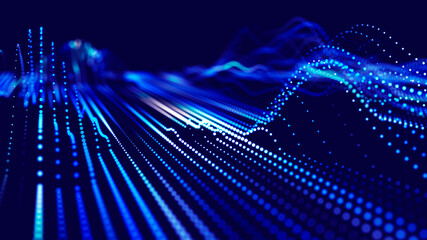 Digital technology background. Dynamic wave of glowing points. Futuristic background for presentation design. 3d