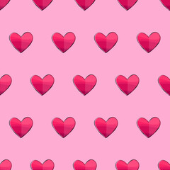 Pink Hearts. Seamless Hearts And Pink Background. Vector.