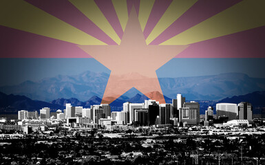 Arizona Flag over Phoenix Skyline Stylized Panorama