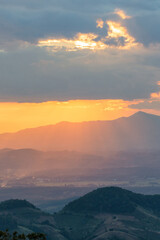 Sunbeam in the mountains and mist at Doi Samer Dao