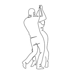 Latin American dances. Elegant couple dancing salsa, bachata. Retro style. Line drawing for printing T-shirts, and cosmetics