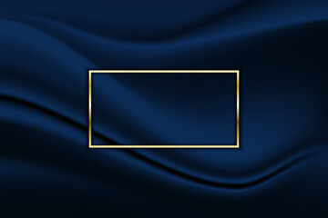 line square gold luxury on fabric crumpled dark blue background with space for text. vector illustration