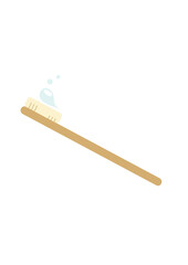 Bamboo toothbrush. Toothpaste squeezed onto the brush. No plastic. Reusable brush. Wooden brushes. Vector illustration .Isolated.