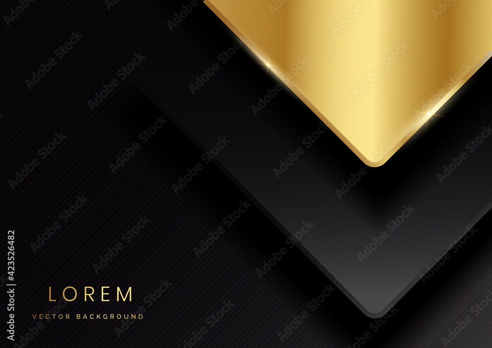 Poster Abstract template dark geometric layer background with golden line. Luxury style.
