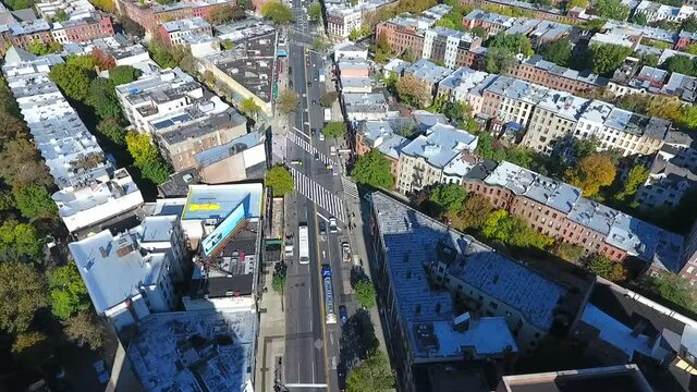 Aerial Drone Shot Reveal of Flatbush Avenue in Brooklyn