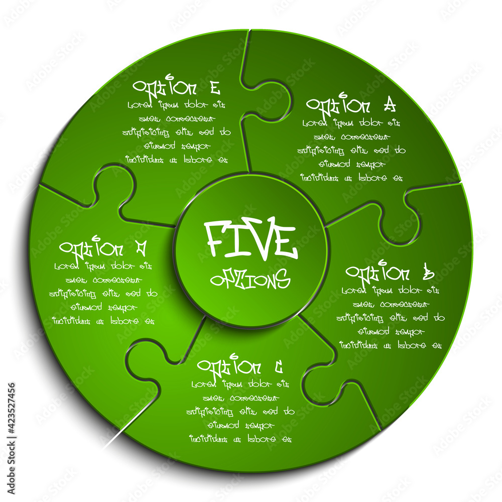 Leinwandbilder five sided 3d puzzle presentation infographic template with explanatory text field for business stat
