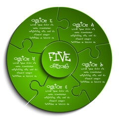 Five sided 3d puzzle presentation infographic template with explanatory text field for business statistics