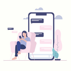 Women sit down with chatting app background illustration