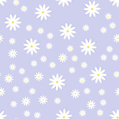 Fototapeta na wymiar Seamless floral pattern. White chamomile or daisies on a blue background. Endless patterns for textiles and fabrics, wrapping paper, packaging. Vector image. Flat style