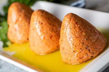 Traditional Turkish Spicy Surk Cheese Balls with Olive Oil from Hatay in Turkey. (Turkish name; Surk peynir)