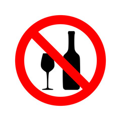 No alcohol drink symbol. Alcohol-free zone sign.