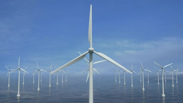 Windmill Farm In Ocean - Looping - With Alpha Channel and Zdepth. You can change the background using Alpha Channel and create any bokeh or atmospheric effect using the Z-depth channel.