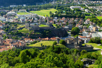 Fototapeta na wymiar view of medieval castles and town of bellinzona in switzerland