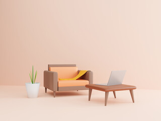 Living room with sofa Interior decoration in beige tones 3d rendering illustration