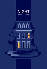 night landscape two-story mansion vector