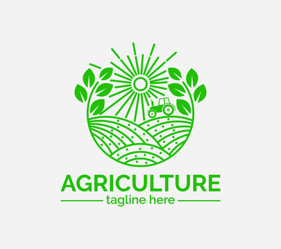 Agriculture logo of farmer, farm, growing, tree planting and business logo.