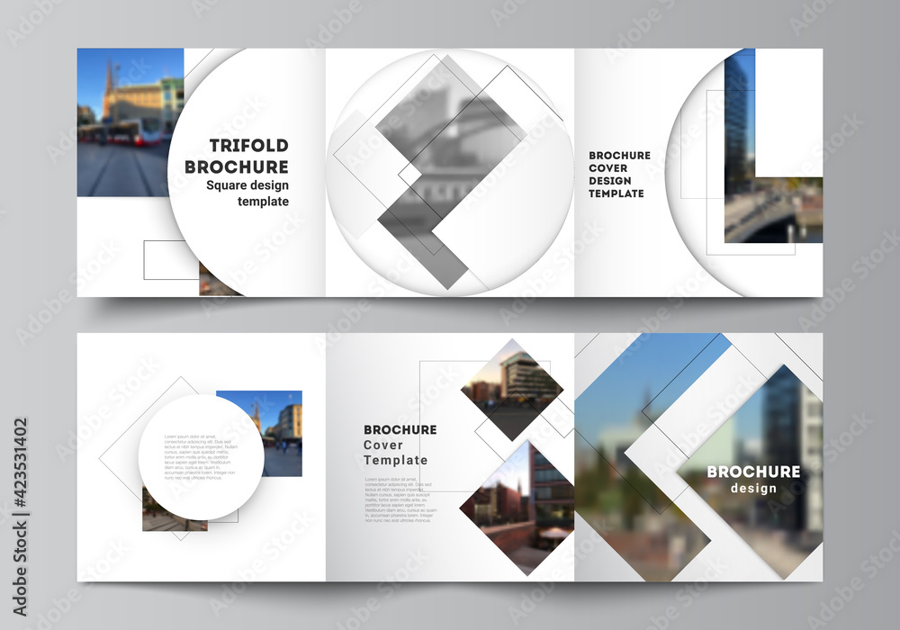 Poster vector layout of square format covers design templates with geometric simple shapes, lines and photo