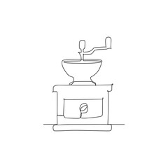 Vintage coffee mill isolated on white backgorund. Kitchen appliance - Continuous one line drawing