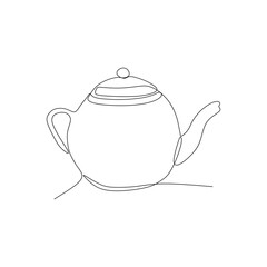 Ceramic coffee hot water teapot isolated on white background - Continuous one line drawing