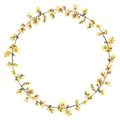 watercolor wreaths of wild flowers and herbs. Delicate hand-drawn wreaths for wedding invitations, greeting cards, business cards, diaries, scrapbooking
