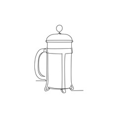 French press coffee maker on white background - continuous one line drawing