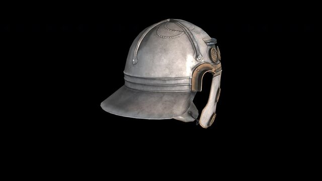 Roman soldier s helmet. - Galea - rotation loop - 3d animation model on a black background