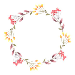 watercolor wreaths of wild flowers and herbs. Delicate hand-drawn wreaths for wedding invitations, greeting cards, business cards, diaries, scrapbooking
