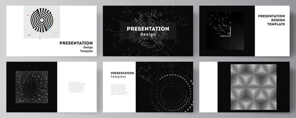 Vector layout of the presentation slides design templates for presentation brochure, brochure cover. Black color technology background. Digital visualization of science, medicine, technology concept.