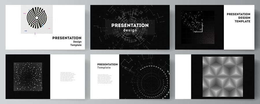 Vector layout of the presentation slides design templates for presentation brochure, brochure cover. Black color technology background. Digital visualization of science, medicine, technology concept.
