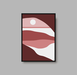 Abstract landscape wall art print. Vector abstract landspace for luxury minimal bedroom interior. Printable boho poster for decor. Artwork with terracotta colors for wallpaper. Vector illustration
