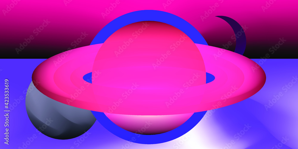 Poster abstract surrealistic background with space bodies and planets in geometric composition.