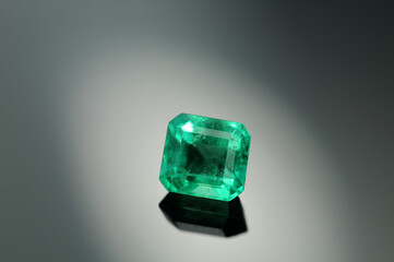 Natural colombian green emerald faceted precious gemstone. Oiled, this is a kind of treatment to...