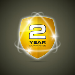 Shield with a text guarantee two year icon. Warranty 2 year Label obligations. Safeguard shield sign. Protect promise reliability badge. Security guaranteed shield illustration