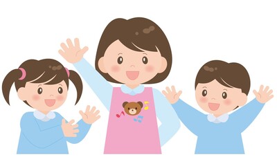 幼稚園の先生と幼稚園児（上半身）