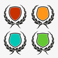 Protect guard shield wreath concept. Outline shield badge. Safety icon set. Privacy banner kit. Security label. Flat style protect garland sticker symbol shape. Safeguard simple sign wreath pictogram