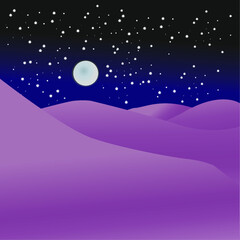 purple desert nights, with stars and full moons, dark blue skies tend to black. a range of purple deserts that are so beautiful.