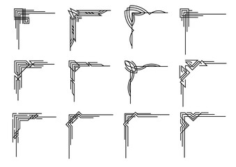 Art deco corners collection. Artwork graphic pattern. Orante wedding invintation element. Vintage border elements. Vector geometric borders set