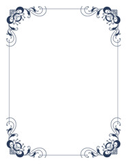 Decorative frame with swirls corners. Elegance border design. Linear contour for wedding or greeting banner. Isolated vector illustration