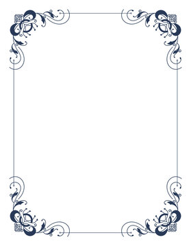 Decorative frame with swirls corners. Elegance border design. Linear contour for wedding or greeting banner. Isolated vector illustration