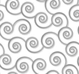 Wallpaper murals Glamour style Curly seamless pattern, 3d silver wavy lines on white. Vector illustration. Gray metal curl elegant background. Fashion swirl shape texture backdrop.