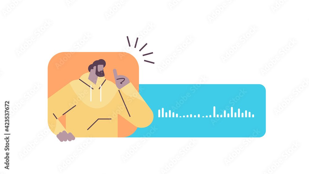 Poster man communicate in instant messengers by voice messages audio chat application social media online c