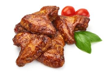 Grilled chicken wings, close-up, isolated on white background