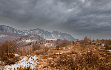 landscape in the mountains at the end of winter